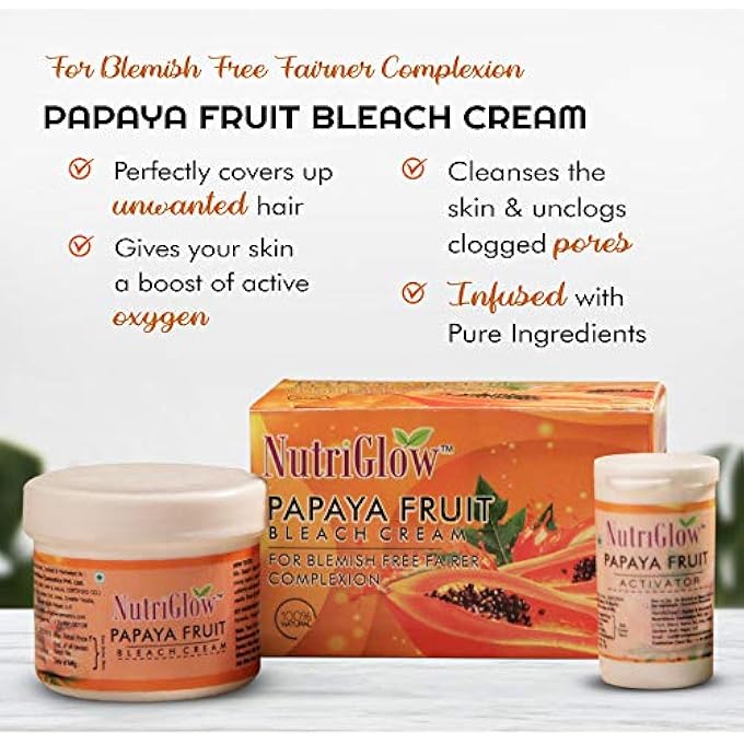 NUTRIGLOW PAPAYA FRUIT BEACH CREAM & WINE BLEACH CREAM FOR UNWANTED FACIAL HAIR, NATURALLY GLOWING SKIN, DARK SPOT CORRECTOR, TAN REMOVAL TREATMENT FOR WOMEN, ALL SKIN TYPES, 43 GM EACH, PACK OF 2 - Image 2
